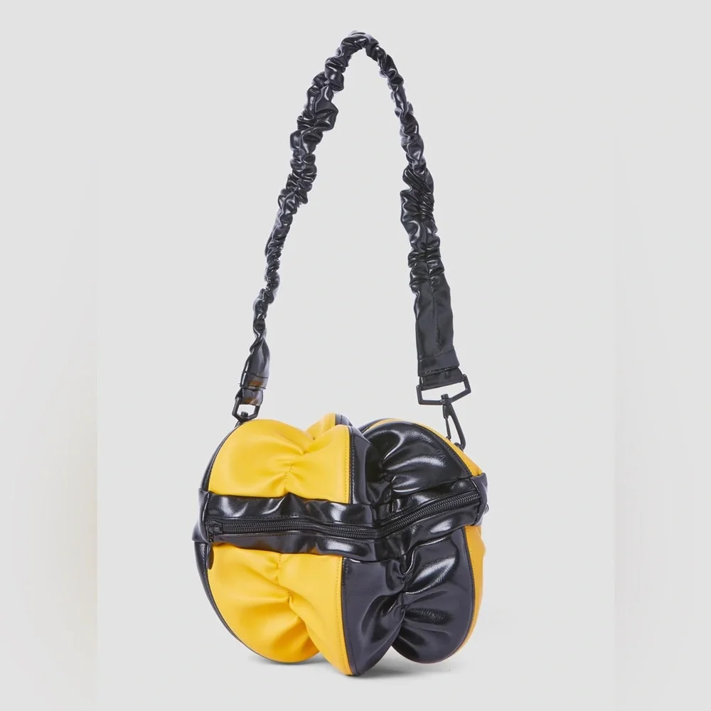 Tokyo James Small Ata Rodo Bag Yellow Black Ruched Crossbody Handbag NWT⁠